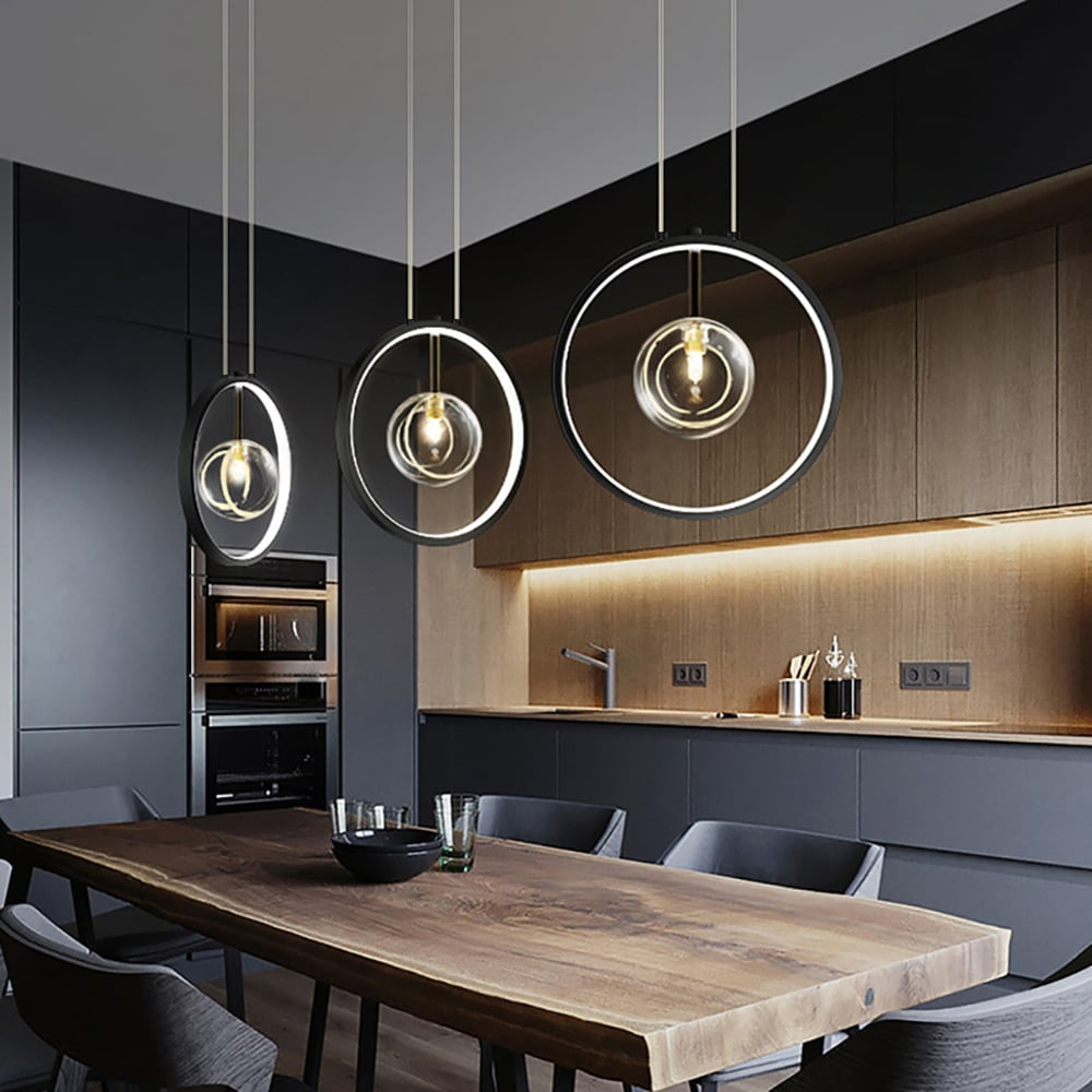 Sort pendellampe minimalistisk glaskugle LED – Moderne stilfuld hængelampe til stue, køkken og spisestue