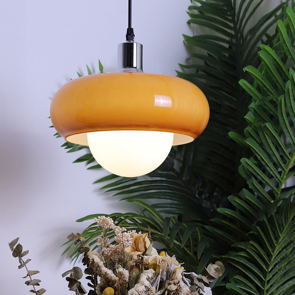 Bauhaus – Vintage Pendellampe i Kaffefarvet Glas til Spisestue og Stue