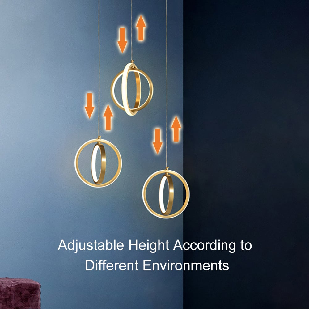 Guld geometrisk pendel 2-rings LED hængelampe i messing – Moderne elegant loftslampe til stue, køkken og spisestue