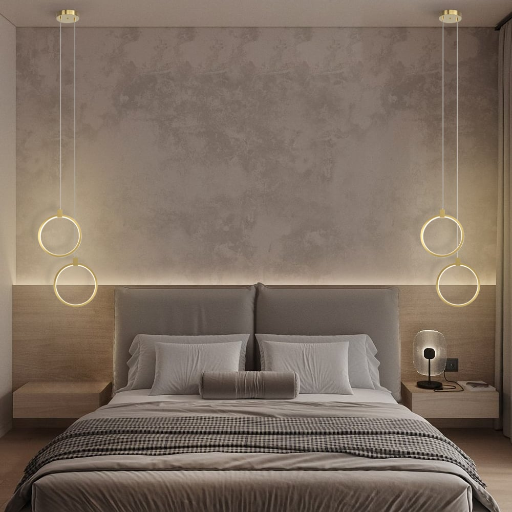 Golden Circle – Elegant 2-Lys Pendellampe i Guld og Messing til Spisestue og Stue