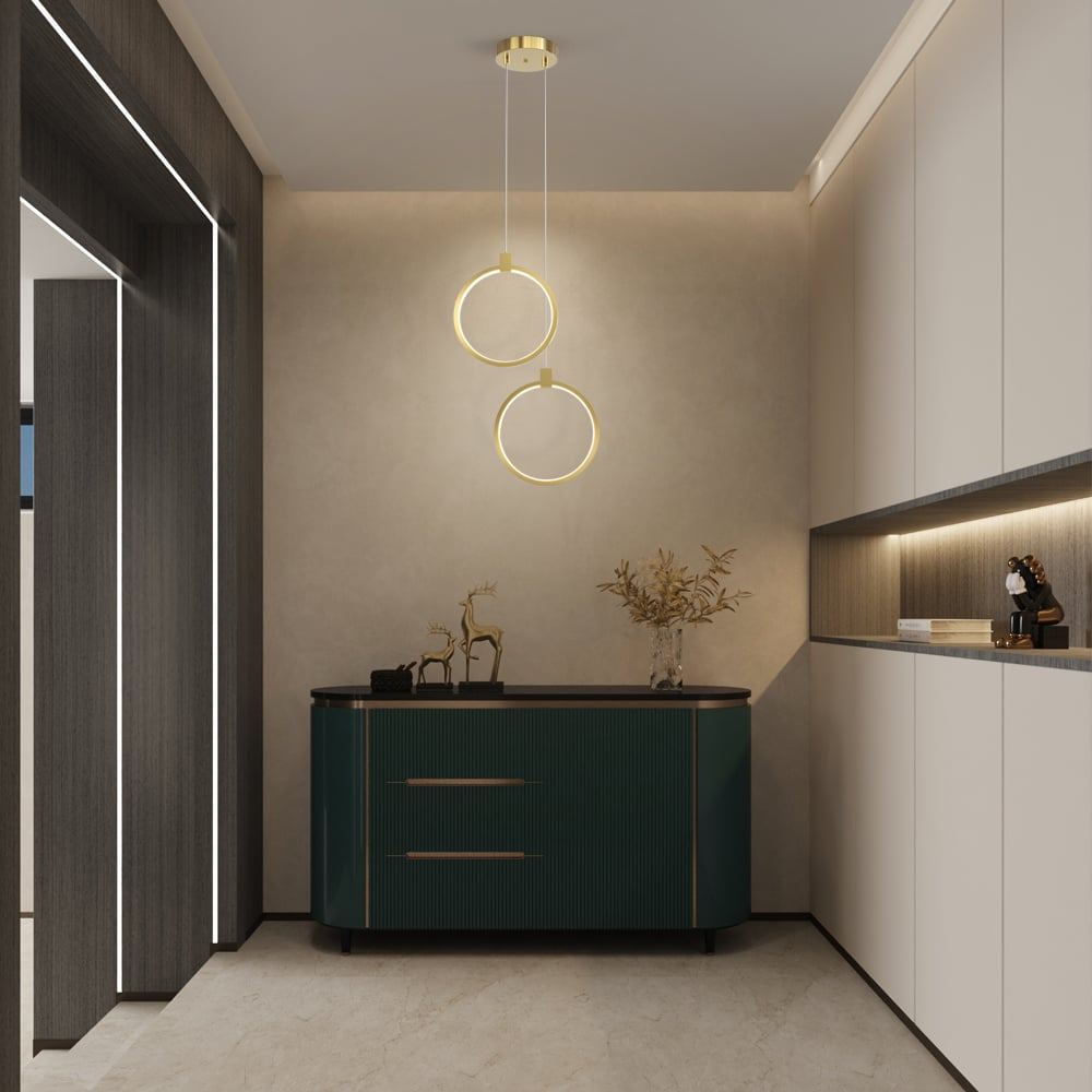 Golden Circle – Elegant 2-Lys Pendellampe i Guld og Messing til Spisestue og Stue