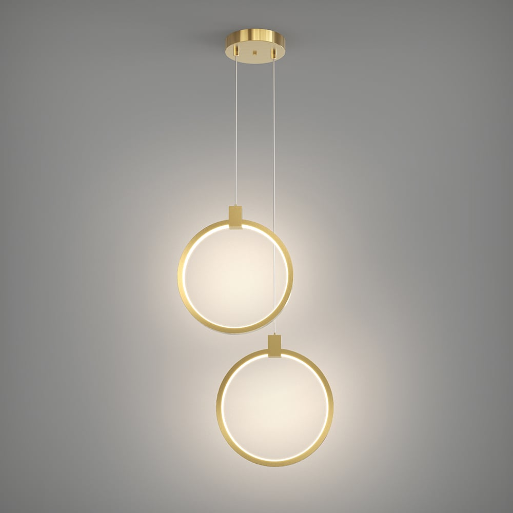 Golden Circle – Elegant 2-Lys Pendellampe i Guld og Messing til Spisestue og Stue