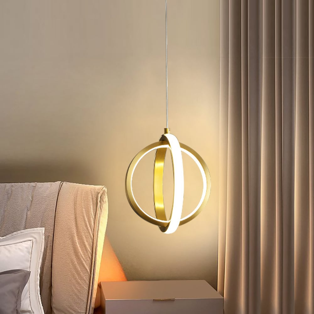 Guld geometrisk pendel 2-rings LED hængelampe i messing – Moderne elegant loftslampe til stue, køkken og spisestue
