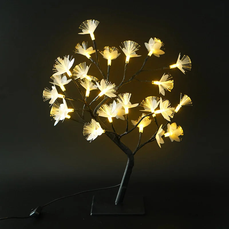Hvid birkefiberoptisk blomstertræslys – Dekorativ hyggelig lampe til stue, soveværelse og gang