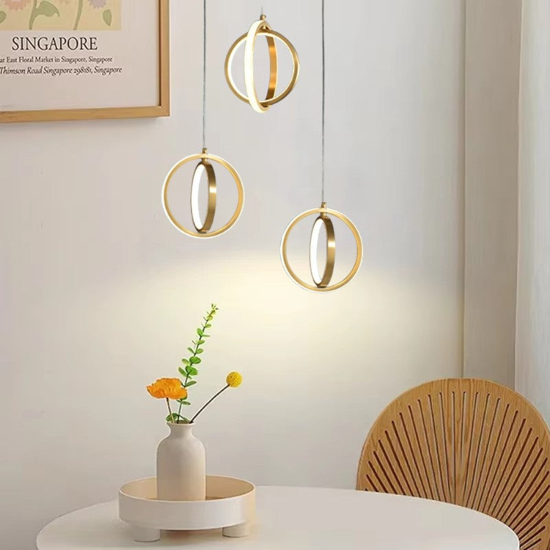 Guld geometrisk pendel 2-rings LED hængelampe i messing – Moderne elegant loftslampe til stue, køkken og spisestue