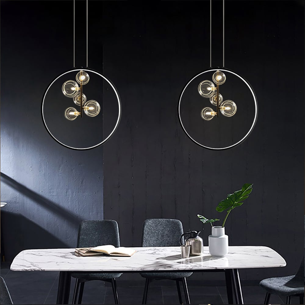 Sort pendellampe minimalistisk glaskugle LED – Moderne stilfuld hængelampe til stue, køkken og spisestue