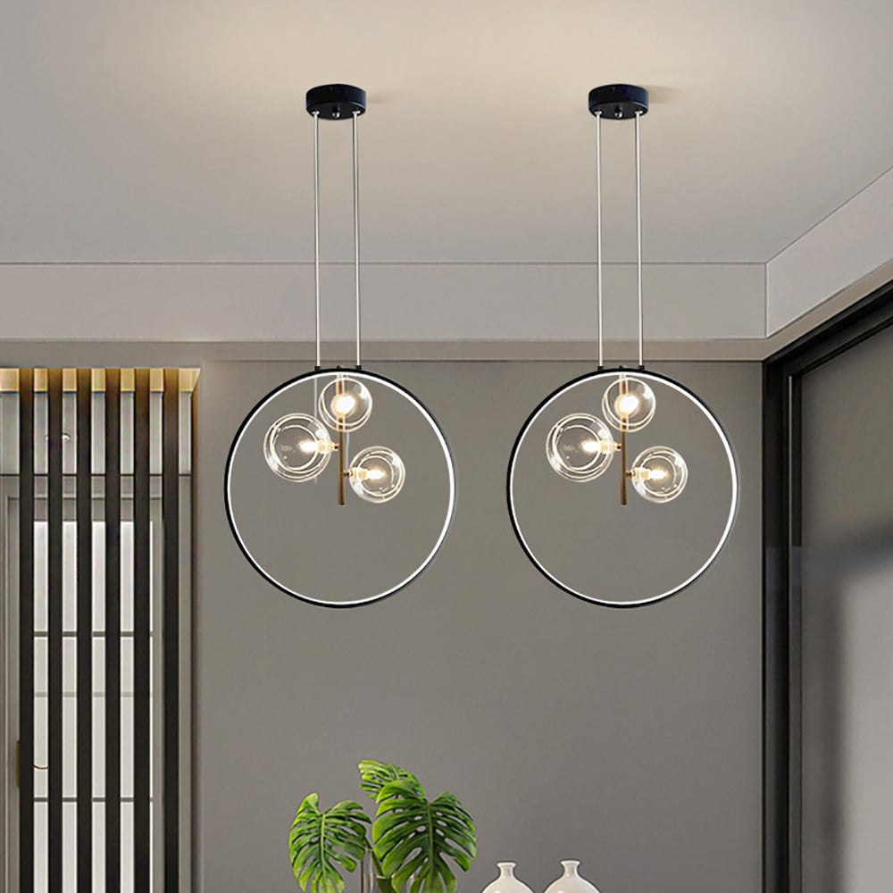 Sort pendellampe minimalistisk glaskugle LED – Moderne stilfuld hængelampe til stue, køkken og spisestue