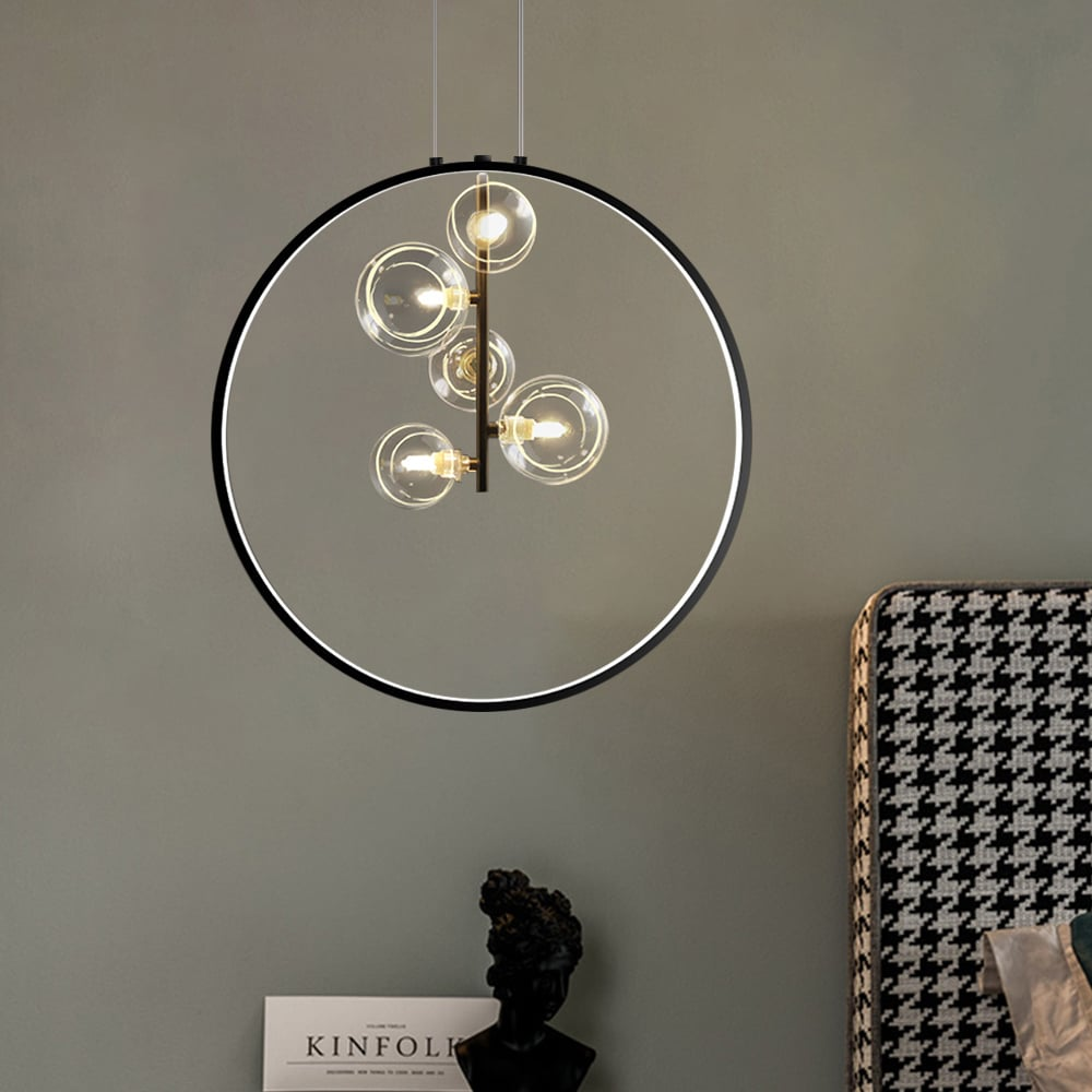 Sort pendellampe minimalistisk glaskugle LED – Moderne stilfuld hængelampe til stue, køkken og spisestue