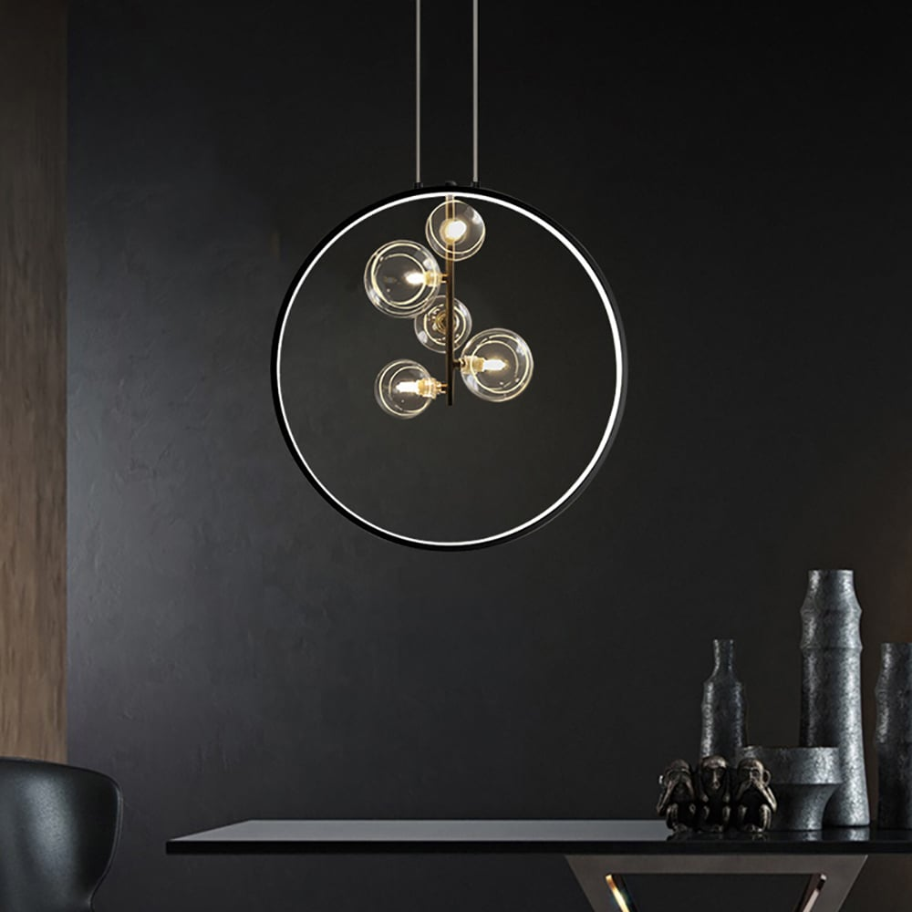 Sort pendellampe minimalistisk glaskugle LED – Moderne stilfuld hængelampe til stue, køkken og spisestue