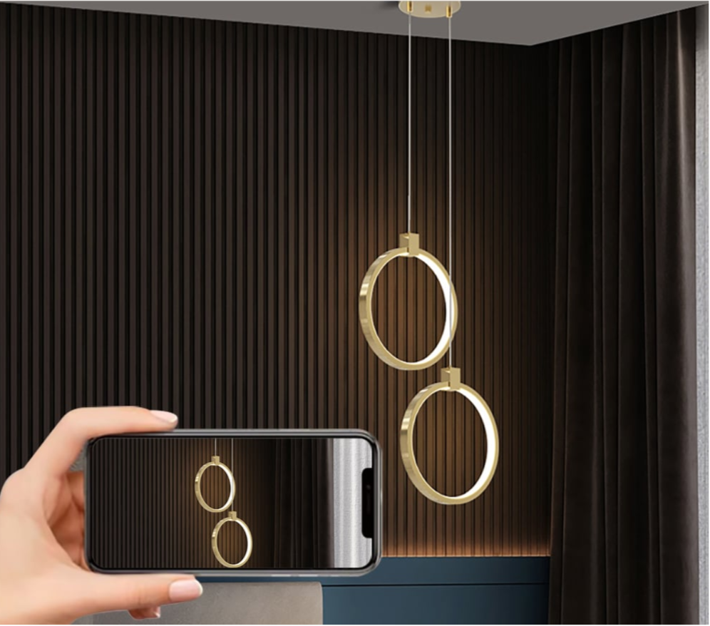Golden Circle – Elegant 2-Lys Pendellampe i Guld og Messing til Spisestue og Stue