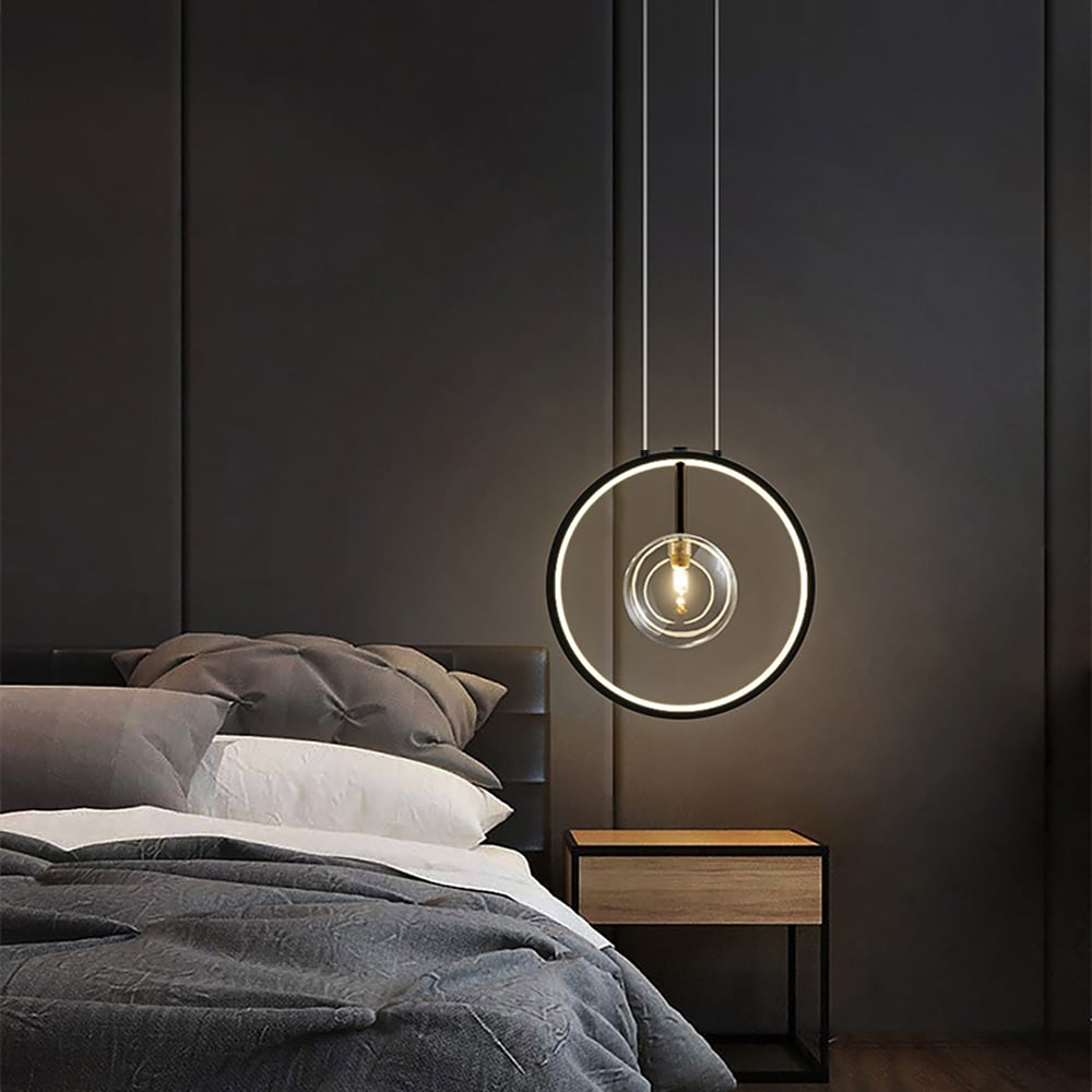 Sort pendellampe minimalistisk glaskugle LED – Moderne stilfuld hængelampe til stue, køkken og spisestue