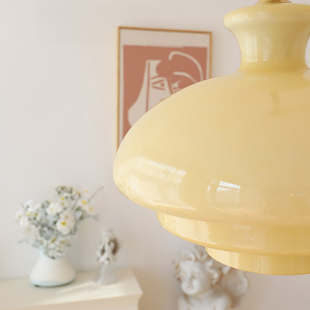 Bauhaus Glaspendel – Vintage Loftlampe i Cremegul Glas til Spisestue og Stue