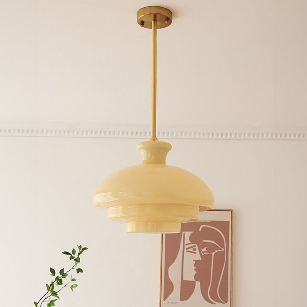 Bauhaus Glaspendel – Vintage Loftlampe i Cremegul Glas til Spisestue og Stue