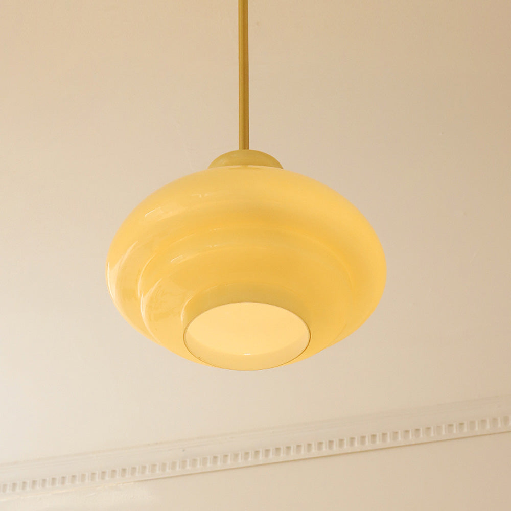 Bauhaus Glaspendel – Vintage Loftlampe i Cremegul Glas til Spisestue og Stue