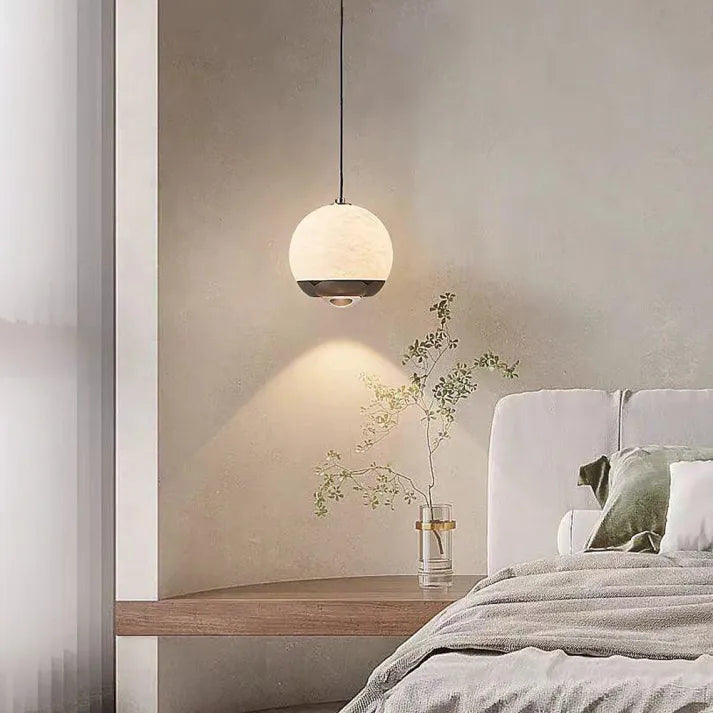 Nordisk marmor alabast pendellampe – Rund globe hængelampe til stue, køkken og spisestue