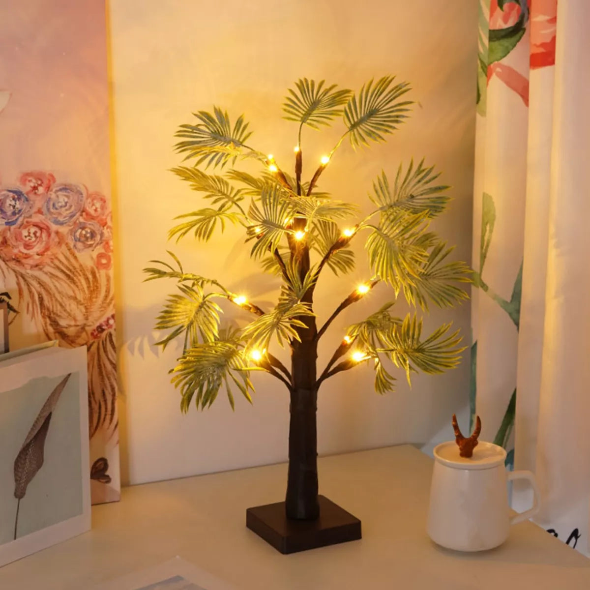 LED julelys med palmeblade – Dekorativ hyggelig lampe til stue, soveværelse og gang