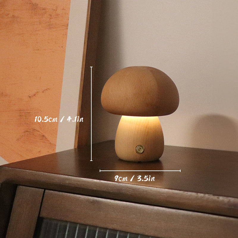 WoodShroom Light – Genopladelig Bordlampe i Træ med Dekorative Svampe til Hygge og Stemning