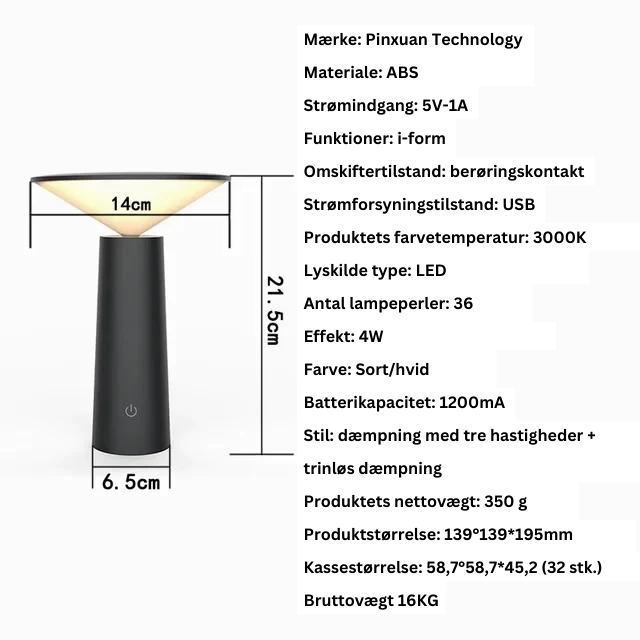 Remoteglo – Trådløs LED Bordlampe med Fjernbetjening i Moderne Design