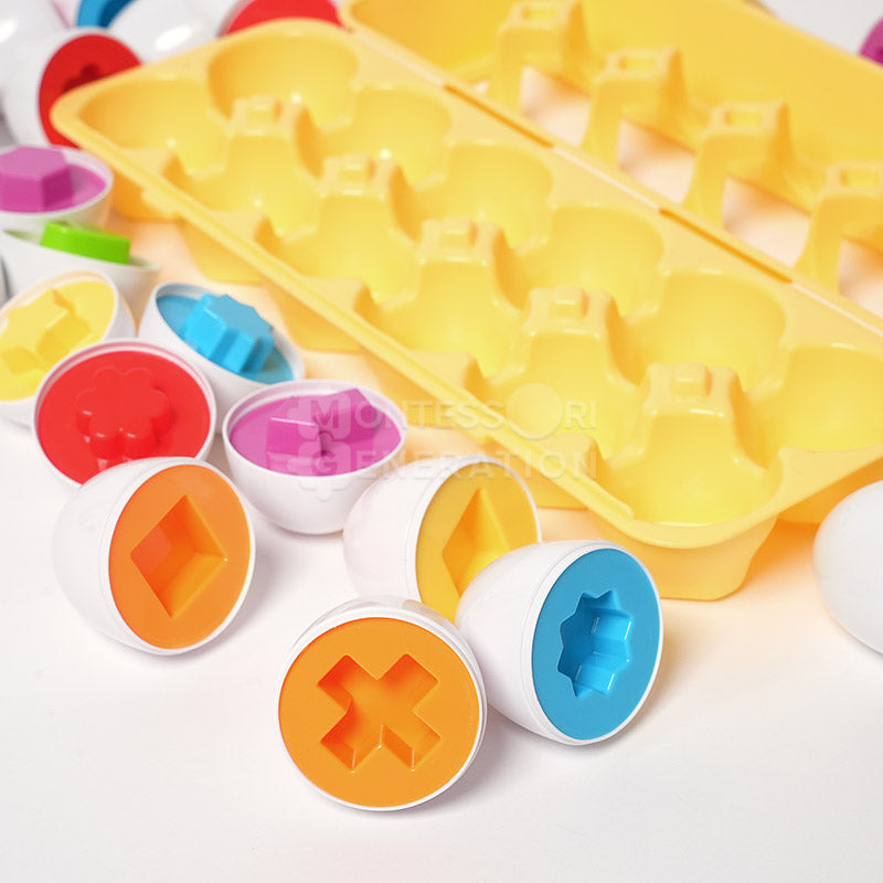 ShapeEggs Sæt – Geometrisk Æglegesæt | Farverig Læring for Børn 12+ Måneder