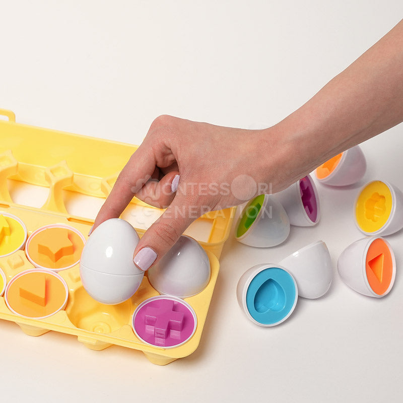 ShapeEggs Sæt – Geometrisk Æglegesæt | Farverig Læring for Børn 12+ Måneder
