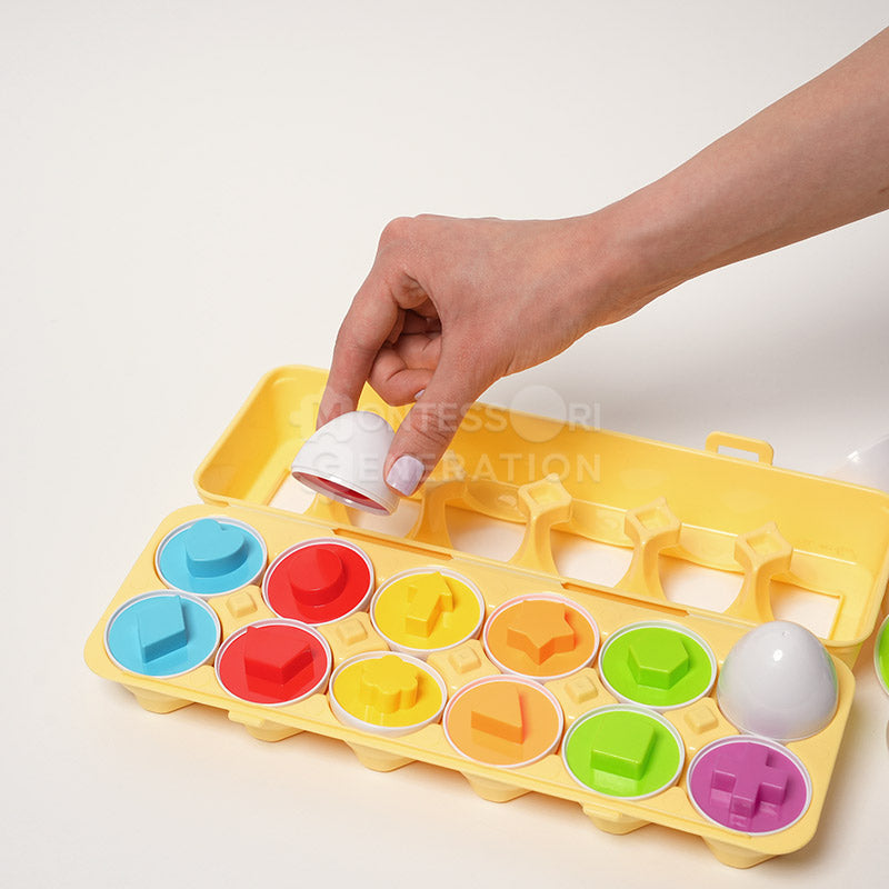 ShapeEggs Sæt – Geometrisk Æglegesæt | Farverig Læring for Børn 12+ Måneder