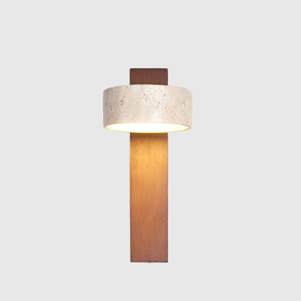 WabiSabi StoneGlow – Off-White Travertin Væglampe i Naturligt Japansk-Inspireret Design