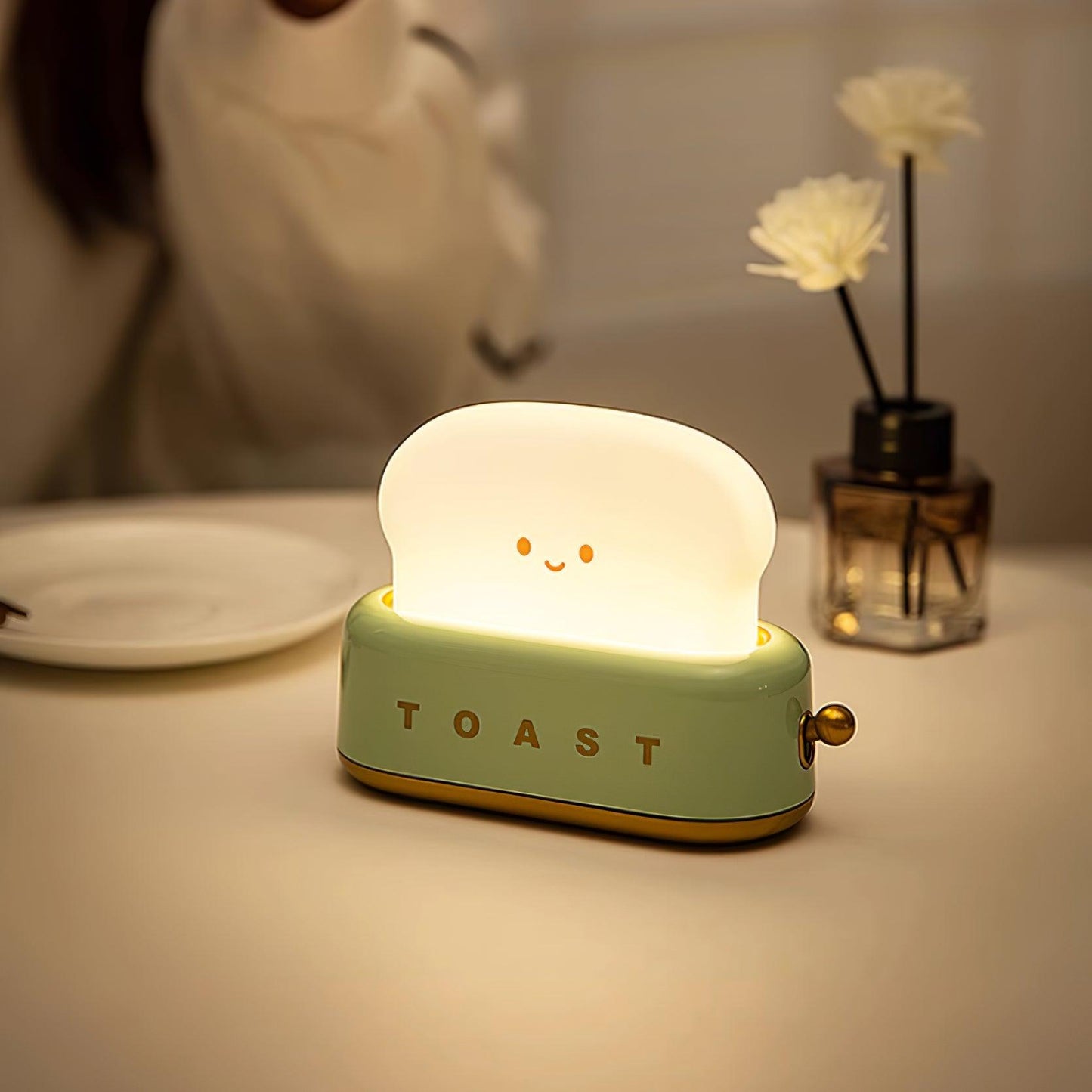 Design af brødrister bordlampe med indbygget batteri – Moderne stilfuld lampe til stue, soveværelse og kontor