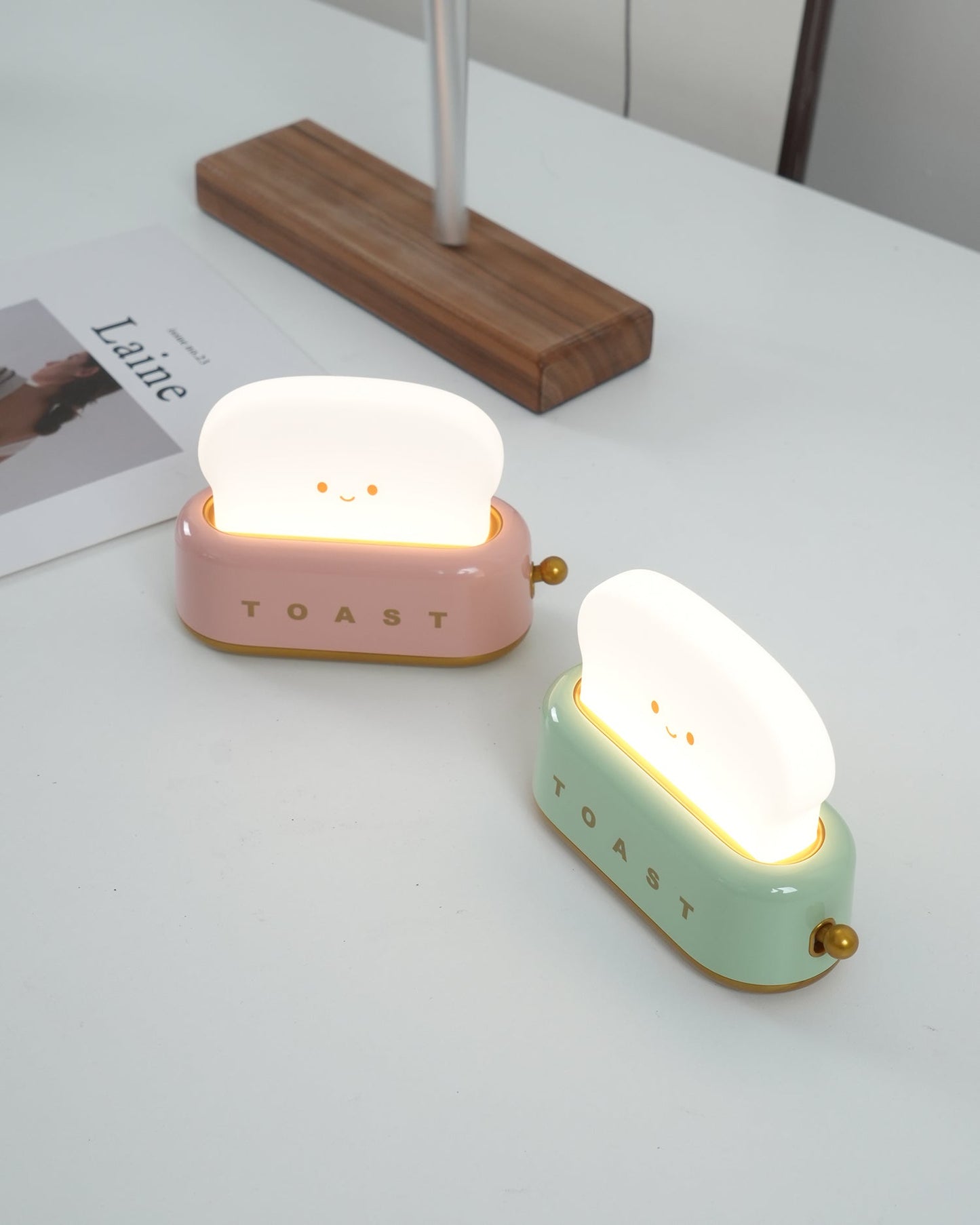 Design af brødrister bordlampe med indbygget batteri – Moderne stilfuld lampe til stue, soveværelse og kontor