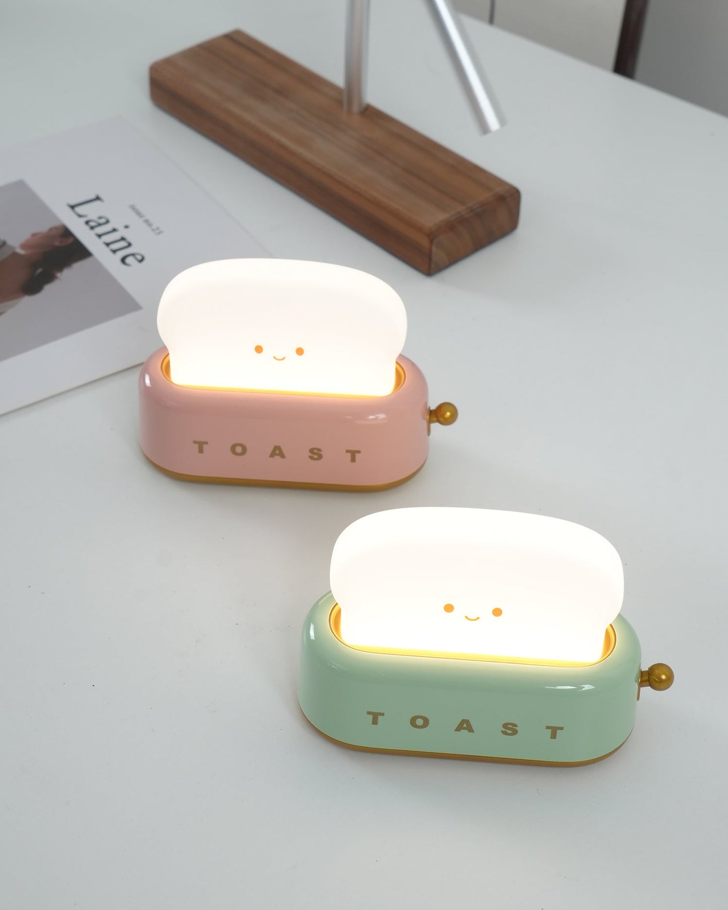 Design af brødrister bordlampe med indbygget batteri – Moderne stilfuld lampe til stue, soveværelse og kontor