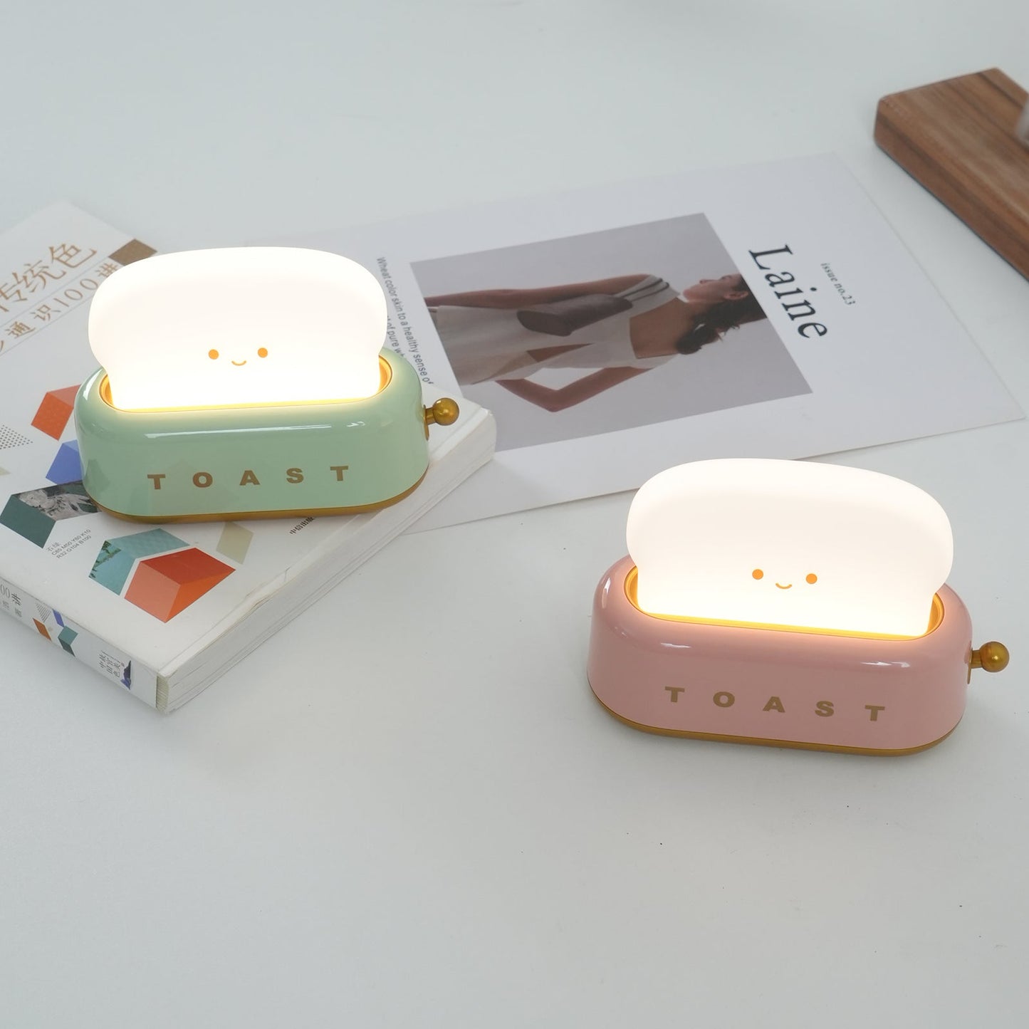 Design af brødrister bordlampe med indbygget batteri – Moderne stilfuld lampe til stue, soveværelse og kontor
