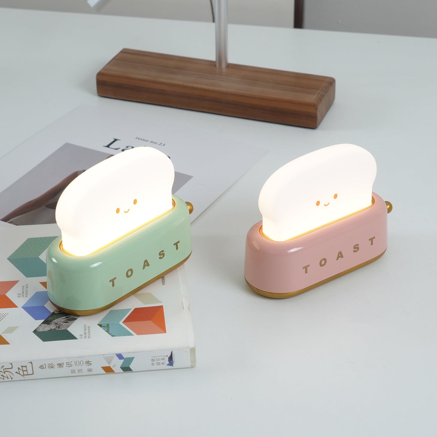 Design af brødrister bordlampe med indbygget batteri – Moderne stilfuld lampe til stue, soveværelse og kontor
