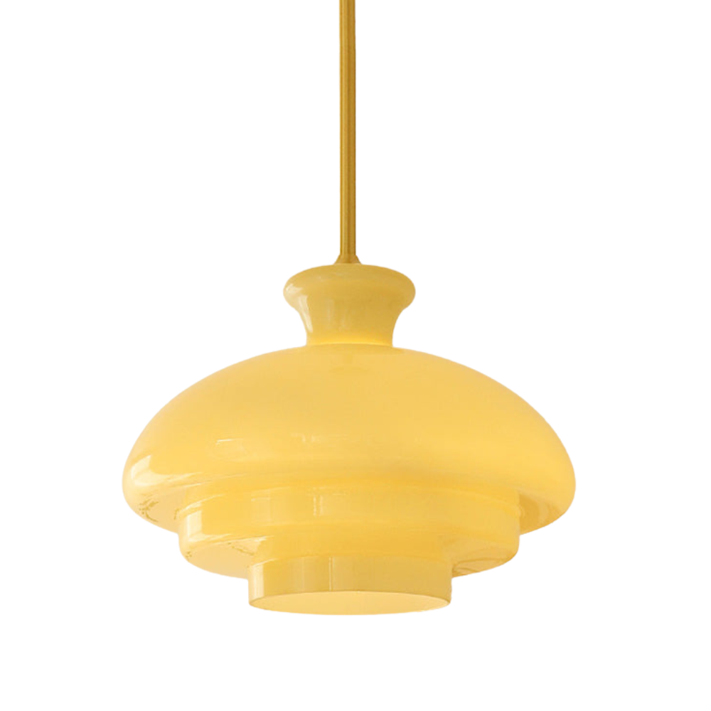 Bauhaus Glaspendel – Vintage Loftlampe i Cremegul Glas til Spisestue og Stue