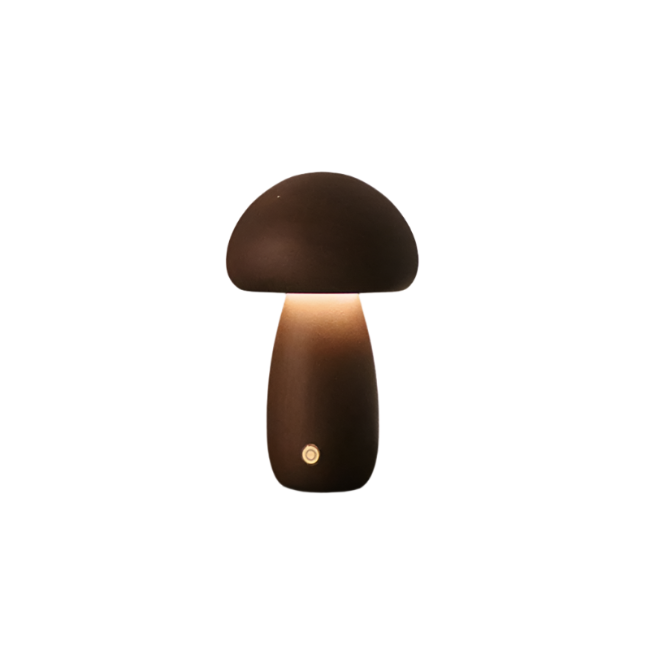 WoodShroom Light – Genopladelig Bordlampe i Træ med Dekorative Svampe til Hygge og Stemning