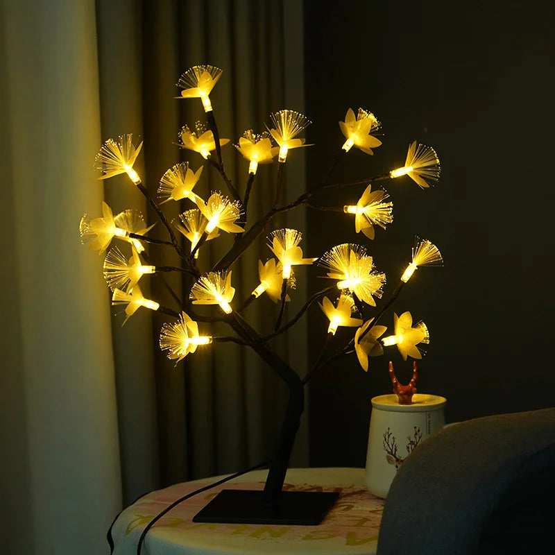 Hvid birkefiberoptisk blomstertræslys – Dekorativ hyggelig lampe til stue, soveværelse og gang