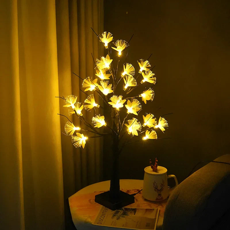 Hvid birkefiberoptisk blomstertræslys – Dekorativ hyggelig lampe til stue, soveværelse og gang
