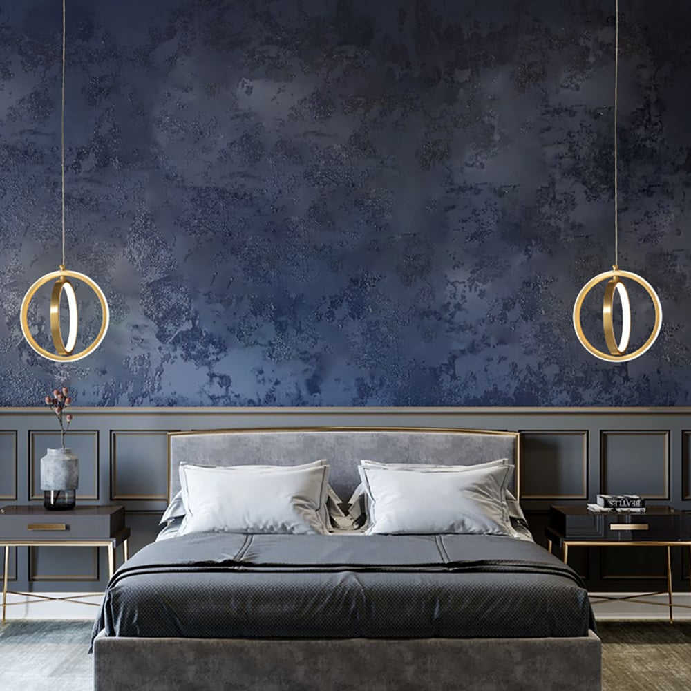 Guld geometrisk pendel 2-rings LED hængelampe i messing – Moderne elegant loftslampe til stue, køkken og spisestue