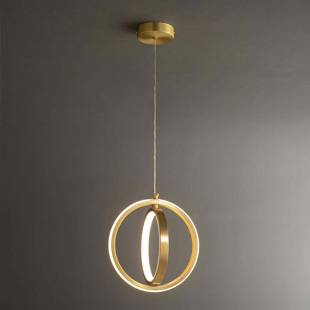 Guld geometrisk pendel 2-rings LED hængelampe i messing – Moderne elegant loftslampe til stue, køkken og spisestue