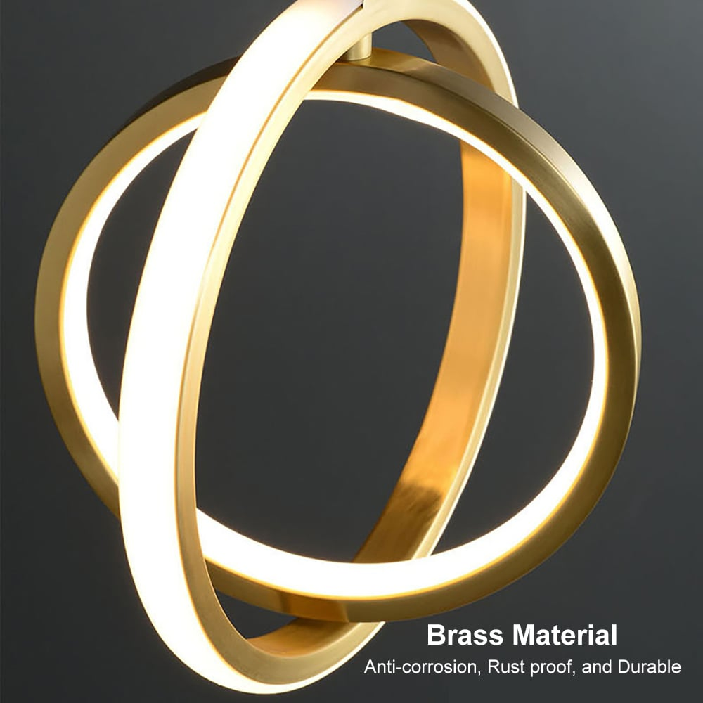 Guld geometrisk pendel 2-rings LED hængelampe i messing – Moderne elegant loftslampe til stue, køkken og spisestue