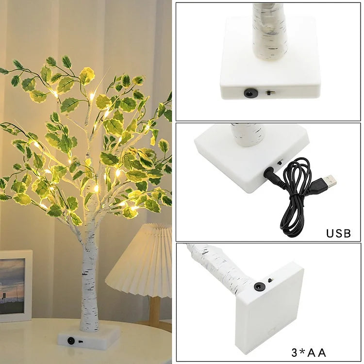 Juletræ med grønne blade og LED lys – Dekorativ hyggelig lampe til stue, soveværelse og gang