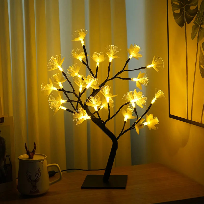 Hvid birkefiberoptisk blomstertræslys – Dekorativ hyggelig lampe til stue, soveværelse og gang
