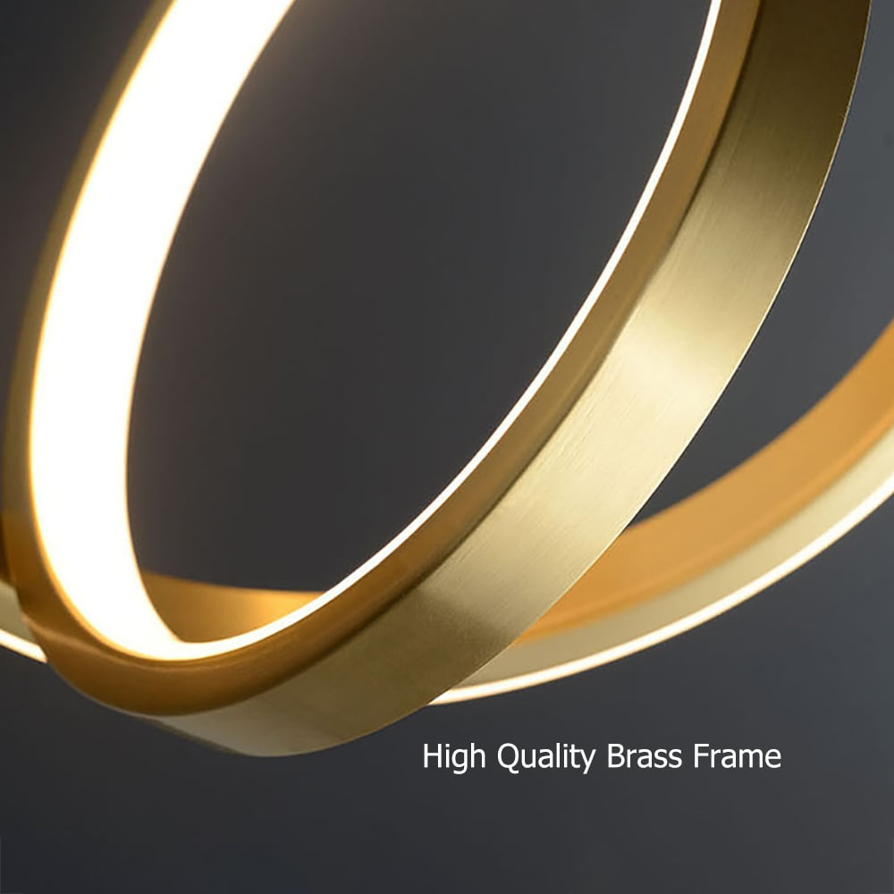 Guld geometrisk pendel 2-rings LED hængelampe i messing – Moderne elegant loftslampe til stue, køkken og spisestue