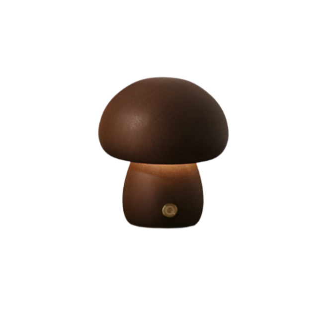 WoodShroom Light – Genopladelig Bordlampe i Træ med Dekorative Svampe til Hygge og Stemning