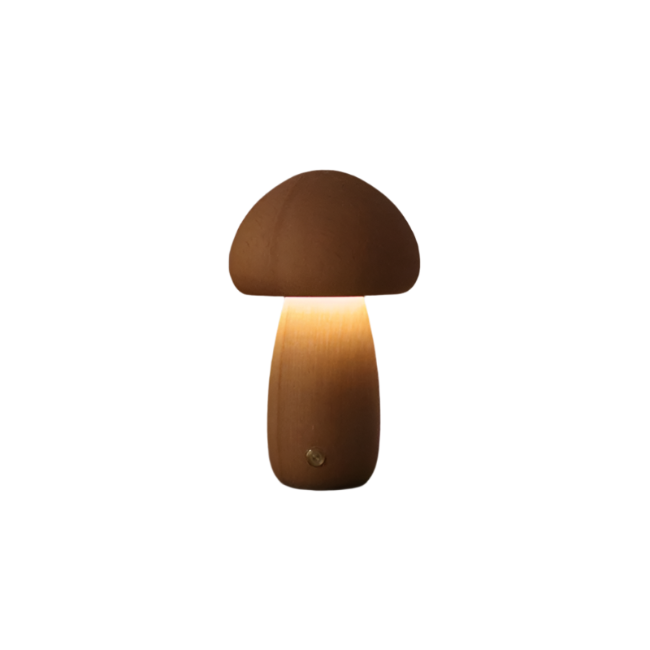 WoodShroom Light – Genopladelig Bordlampe i Træ med Dekorative Svampe til Hygge og Stemning