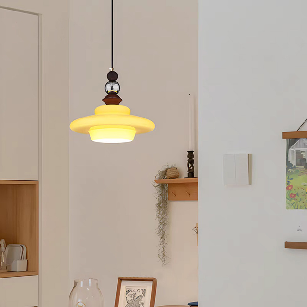 Middelalderlig stil glas beige spisestue pendel lys – Klassisk elegant hængelampe til køkken og stue