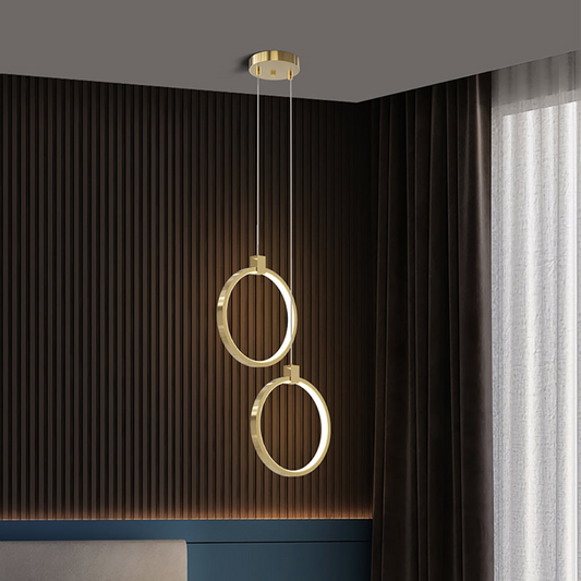 Golden Circle – Elegant 2-Lys Pendellampe i Guld og Messing til Spisestue og Stue