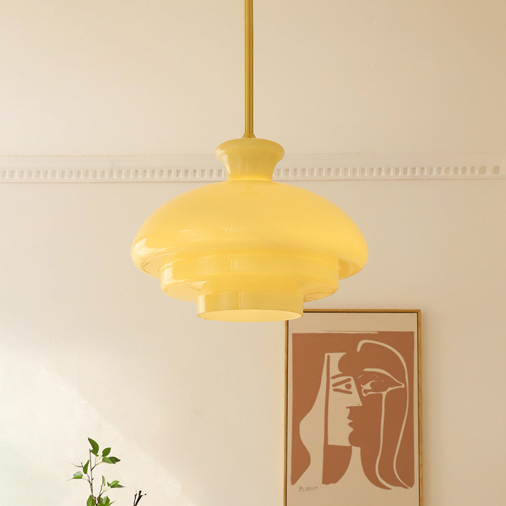Bauhaus Glaspendel – Vintage Loftlampe i Cremegul Glas til Spisestue og Stue