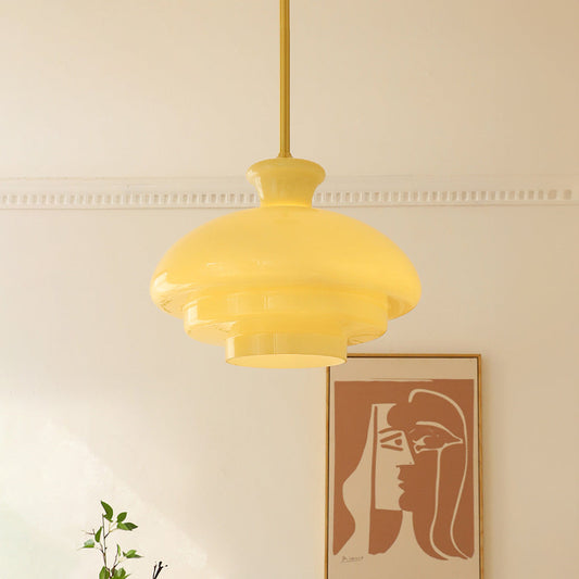 Bauhaus Glaspendel – Vintage Loftlampe i Cremegul Glas til Spisestue og Stue