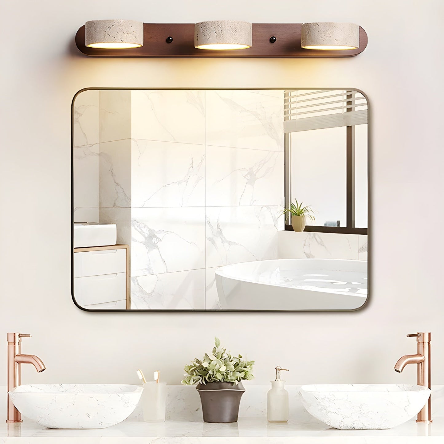 Travertine DuoGlow – Elegant Væglampe med Dobbelt Lampekonsol i Natursten til Eksklusiv Indretning