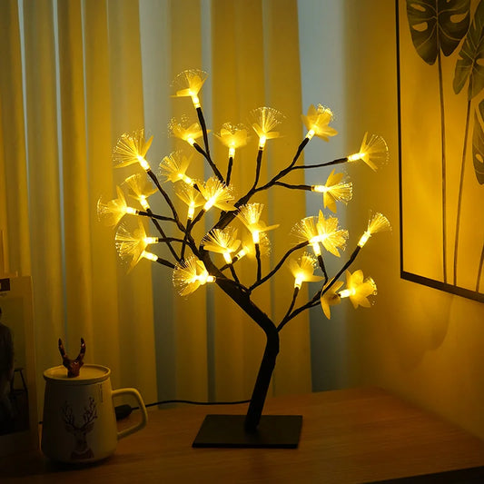 Hvid birkefiberoptisk blomstertræslys – Dekorativ hyggelig lampe til stue, soveværelse og gang